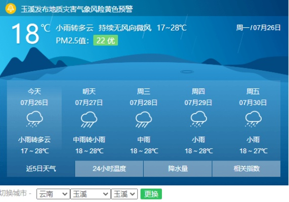 玉溪天气预报（玉溪天气预报15天查询）